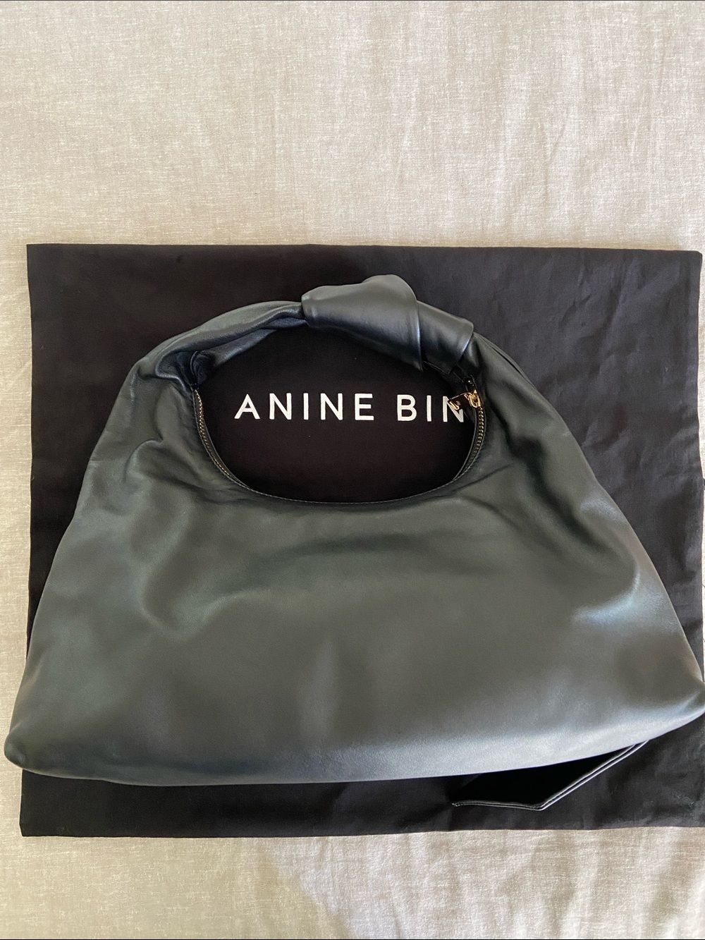 Anine Bing Grace Bag - Black Leather Knot-Top Shoulder Bag - Picture 2 of 4
